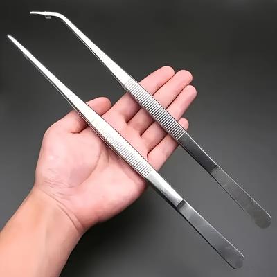 2-piece Precision Long-handled Tweezers, Straight and Bent Tips, Durable and Sturdy, Suitable for Gardening, Home and Office