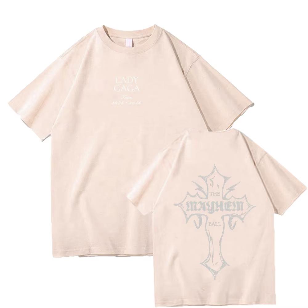 Lady Gaga MAYHEM Cross Cutoff T-shirt Trendy Graphic T Shirt for Man Women Cotton High Quality Clothing Outdoor High Street Tops
