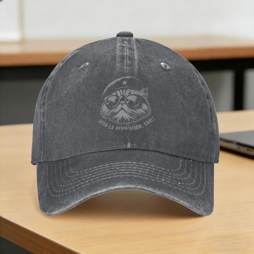 Washed Baseball Cap Viva La Revolucion Carl Funny Cat Spring Trucker Hat For Unisex-Teens  Fashion Camping Sun Snapback Cap