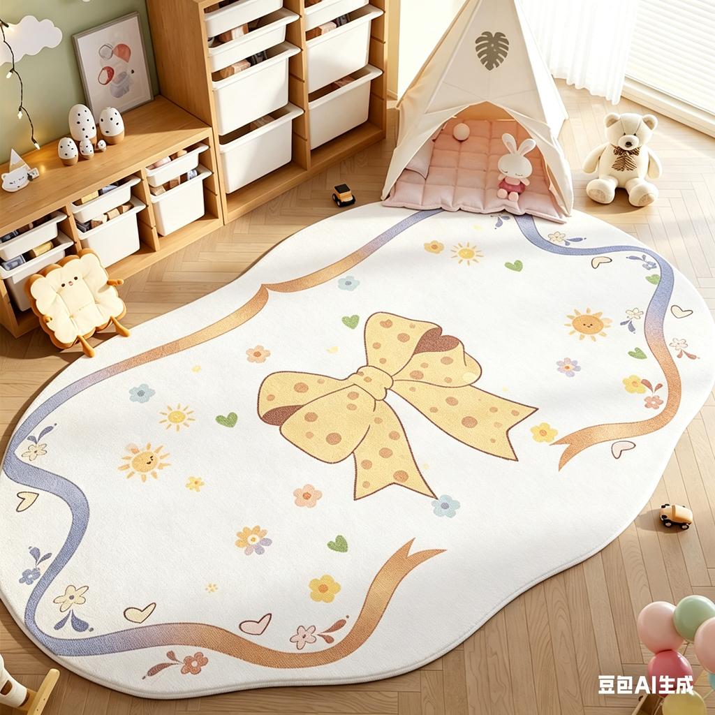 Bow Pattern Rugs for Bedroom Thick Plush Study Floor Mat Irregular Shape Living Room Decoration Carpet Fluffy Soft Cloakroom Rug