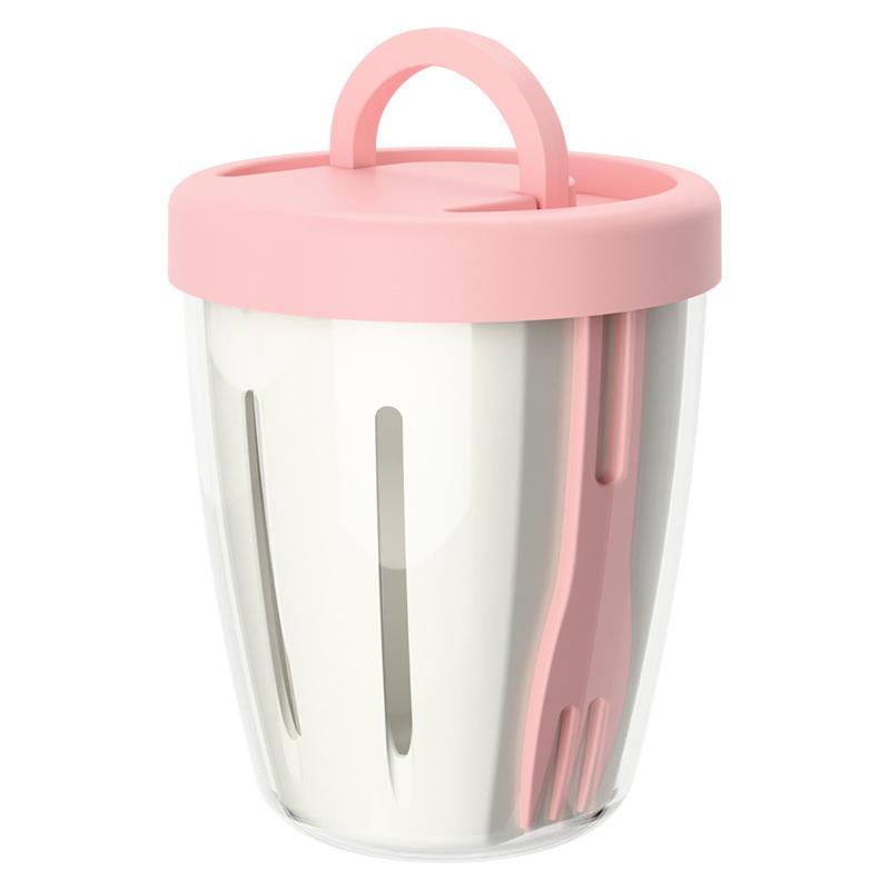 Cylindrical Salad Container—Plastic Fruit Cup With Fork And Drainage Holes, Multi-Purpose Portable Vegetable Lunch Box
