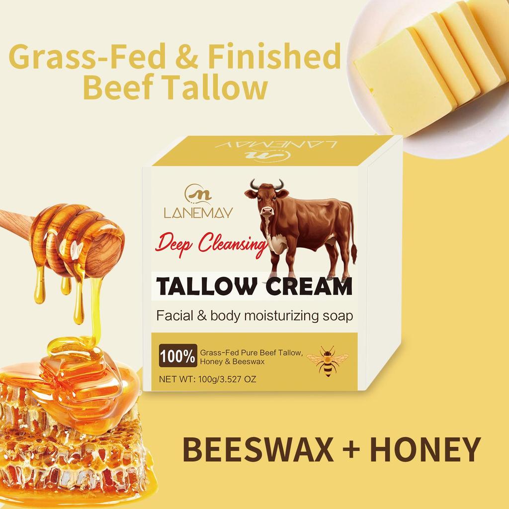 Tallow Cream Soap-Deep Cleansing Facial & Body Moisturizing Soap,Nourish Dry Skin, Lock in Hydration-Suitable for all Skin Types,100g