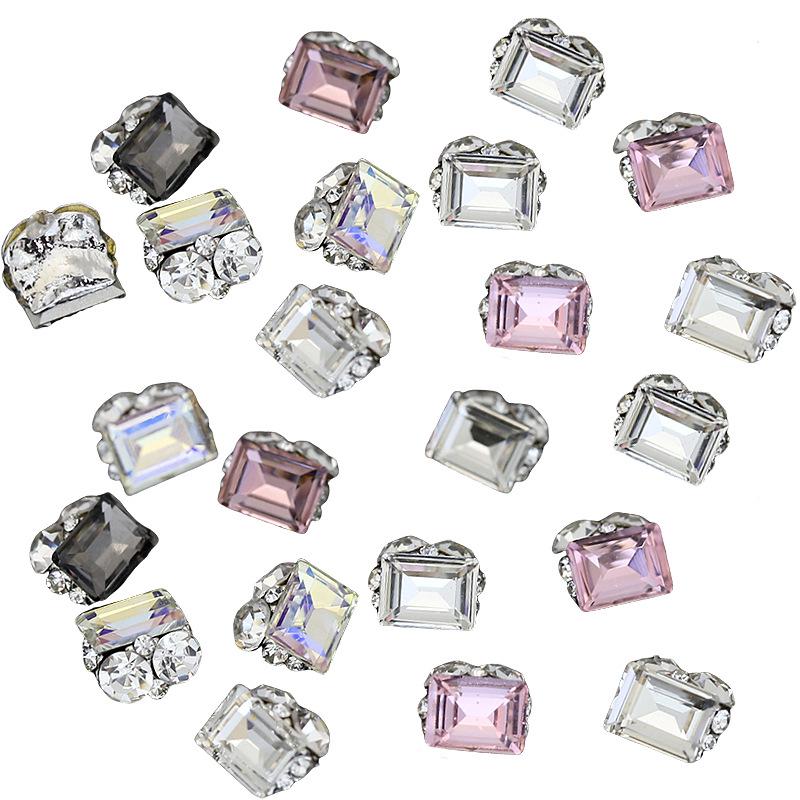 Xiaohongshu Rectangle Rhinestone Nail Art Accessories: Handmade Diamond Ball Rock Candy Alloy Nail Decorations