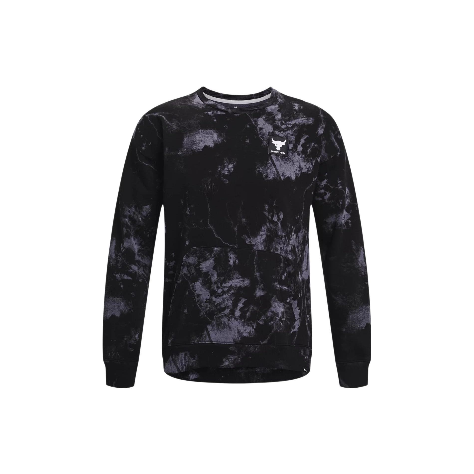 Under Armour Project Rock Rival Fleece Disrupt Printed Crew Sweatshirt Black Grey Men s 1373566-001 XL