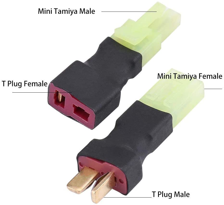 Set connettore Mini Tamiya a T-Plug | Compatibile con autoradio JVC, WLtoys 144001, batteria LiPo 300mAh | Alta Durabilità | Nero | Plastica