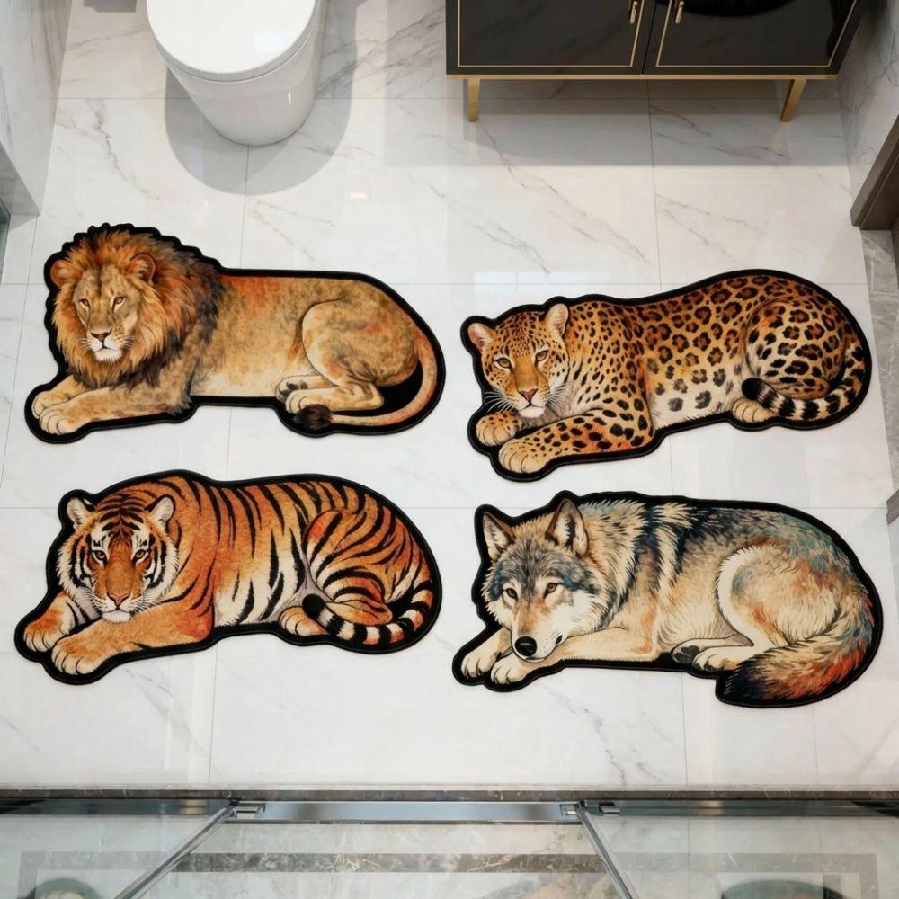 Anti-slip Tiger Carpet Rug 2D Flat Wolf Floor Mat New Lion Doormat  Bedroom Bathroom