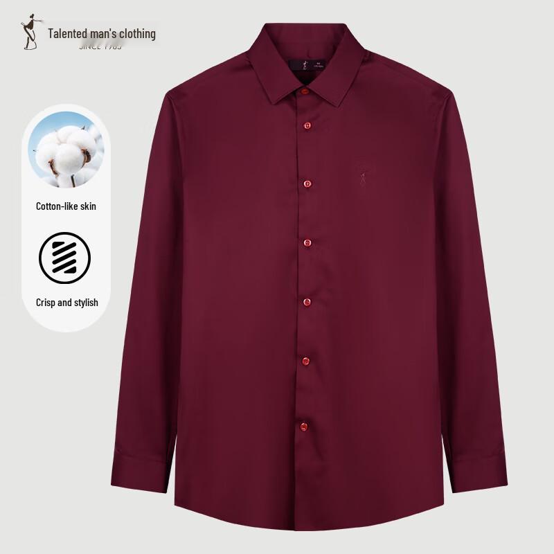 Caizi Men's Slim Fit Embroidered Long-Sleeve Business Casual Shirt