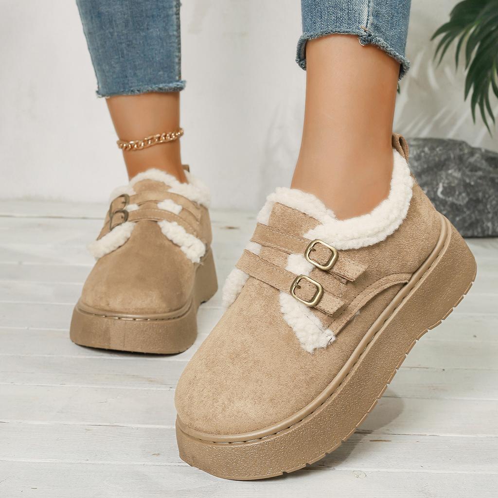 Damskie buty Birkenstock na platformie, pluszowe zimowe mokasyny, zwiększające wysokość futrzane buty śniegowe dla kobiet