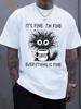 Unisex Oversize Tee It S Fine Cat Coffee Cartoon Graphic Cotton Crew Neck Short Sleeve Casual Daily Street Male Basic Fashion Top
