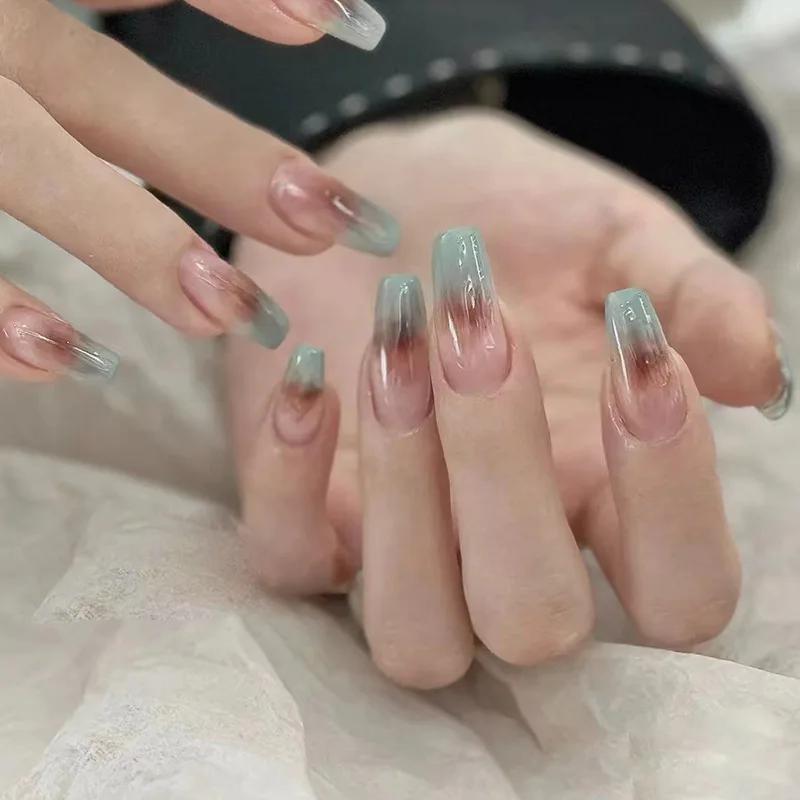 24Pcs French Tip Extra Long Ballerina Press On Nails Detachable Artificial Fake Nails Wearable Nail Art Tips