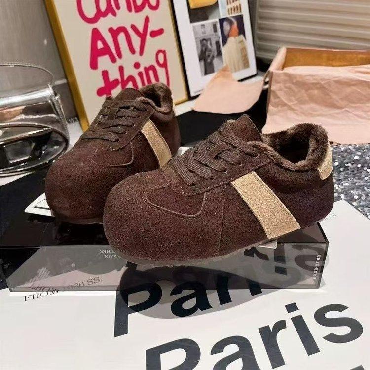 Autumn and Winter German Training Shoes Shoes New Velvet Birkenstocks Round Head Retro Casual Sports Fluffy Shoes