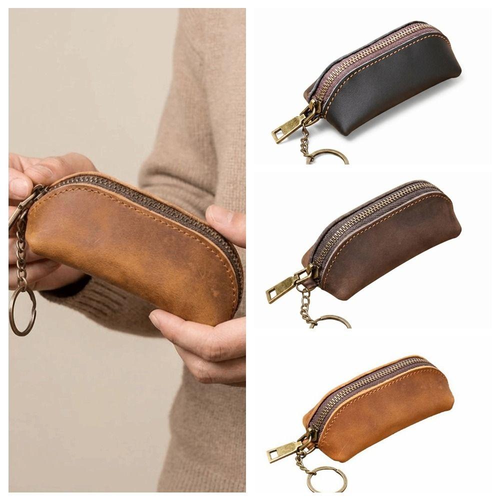 Anti-lost Men Key Ring Pouch Thin Car Key Bag Small Hanging Pouch Mini Leather Coin Purse Shopping