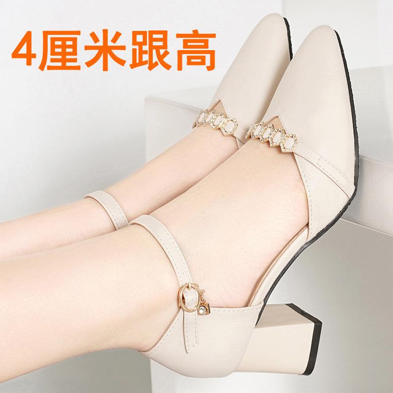 

Soft cowhide high-heeled sandals women s summer 2025 new bag head pointed head thick heel soft leather fashion women s shoes 34