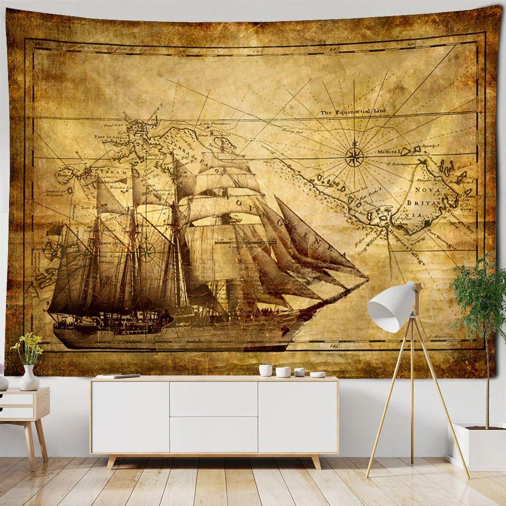 Vintage pirate ship tapestry for home art 75x100