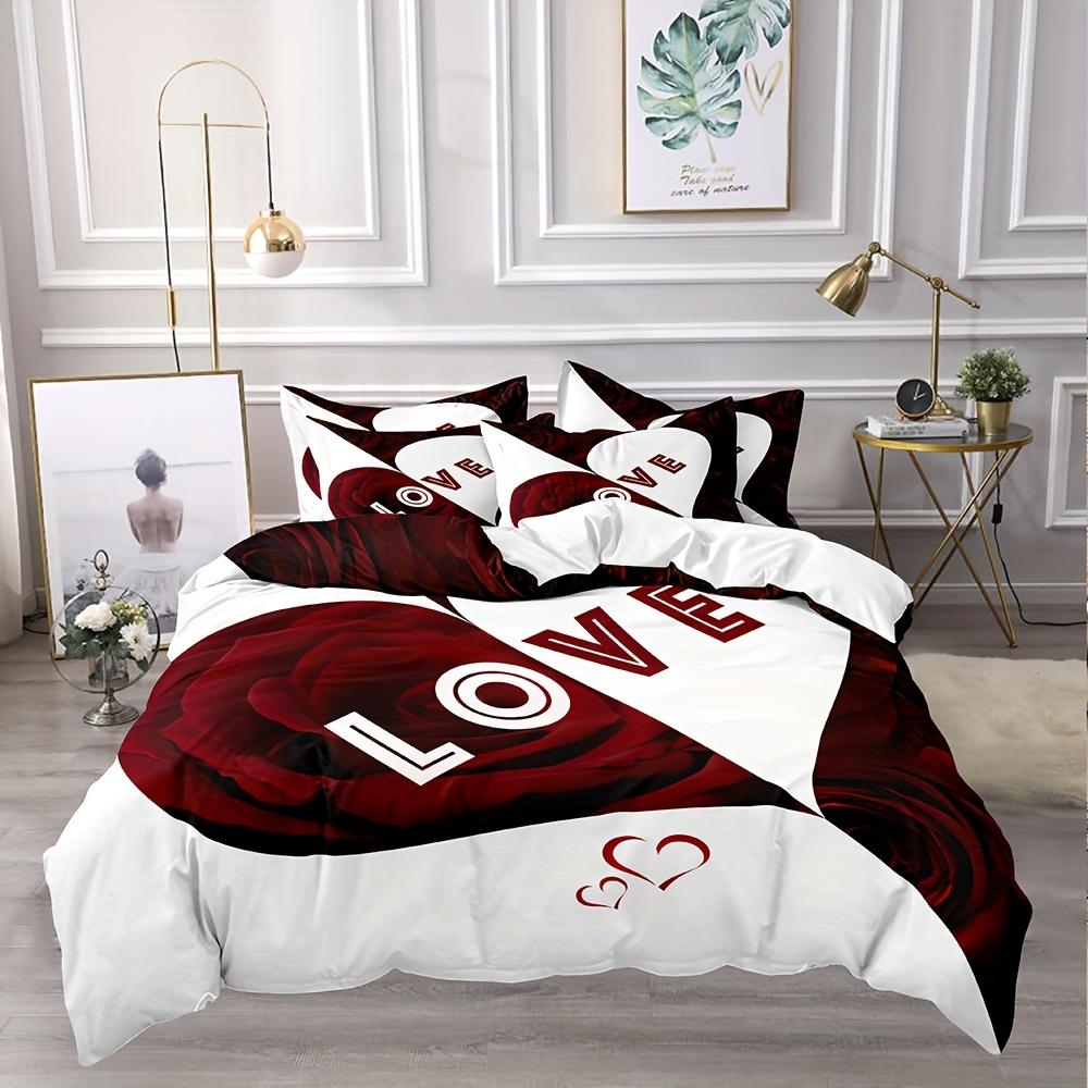 Cozy Soft Breathable Polyester Love Heart Duvet Cover Set - 1 Duvet Cover And 2 Pillowcases, Zip Closure, Machine Washable,