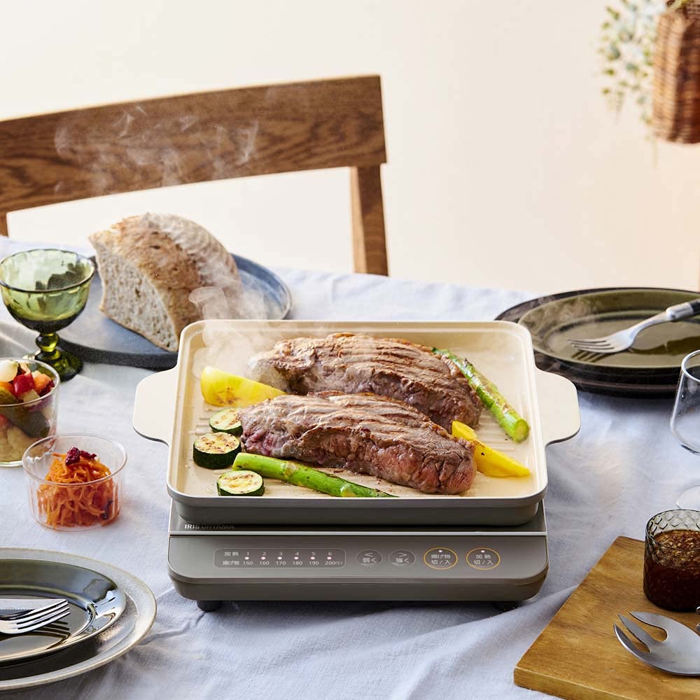 Iris Ohyama BBQ Grill Ceramic Easy to IH-T37 (1400W) Plate, Brown, Coating, Clean, IHKP-YP14-T