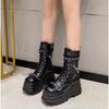 Fashion Platform Thick Gothic Boots Lady Buckle Autumn Shoes Women Wedges Mid-calf Boots Punk Street Cosplay Chain Motorcycle Botas