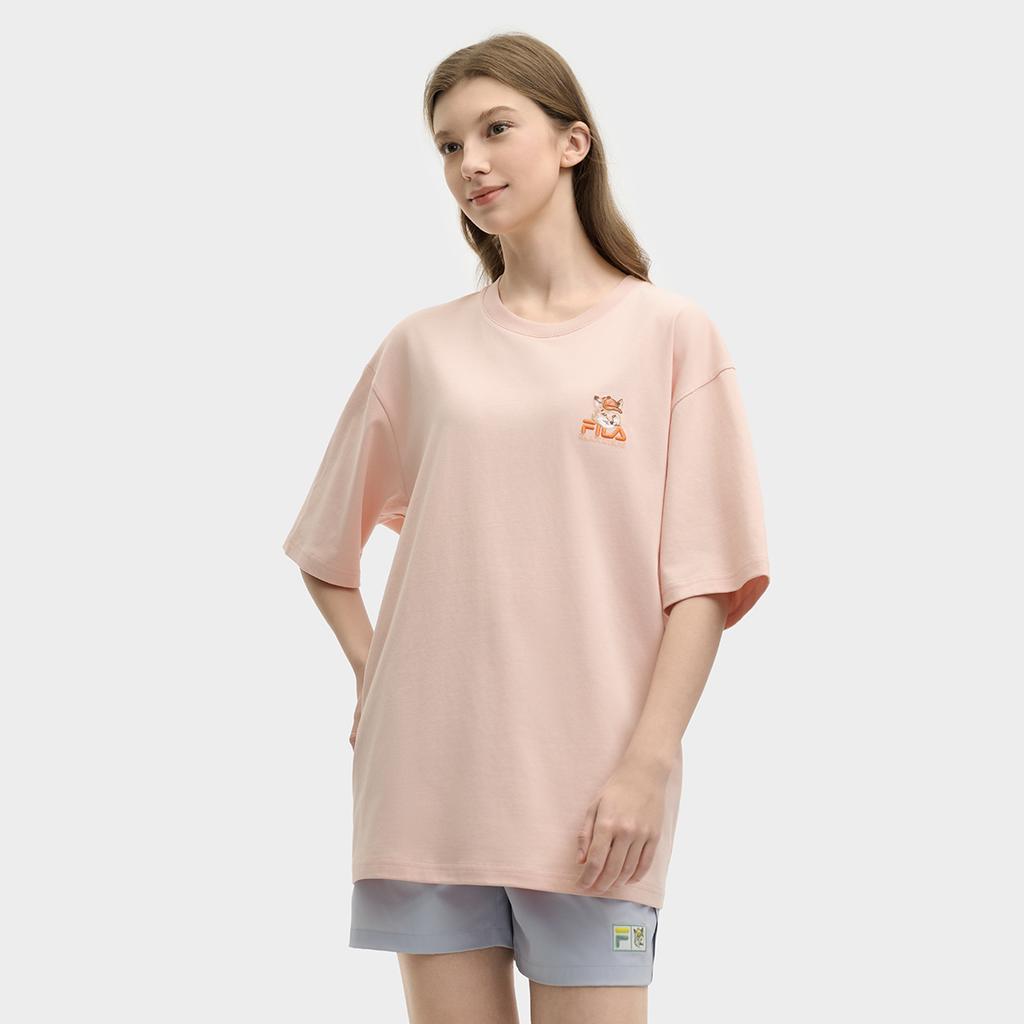 New FILA x Maison Kitsune Little Fox T Shirt Unisex Rose Deep Pink F11U529101FPK