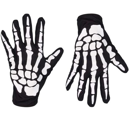 1 Pair Halloween Skeleton Gloves Night Luminous Cosplay Party Prop Unisex Scary Terrifying Fiver Fingers Halloween Party Ghost Gloves Skull Stockings