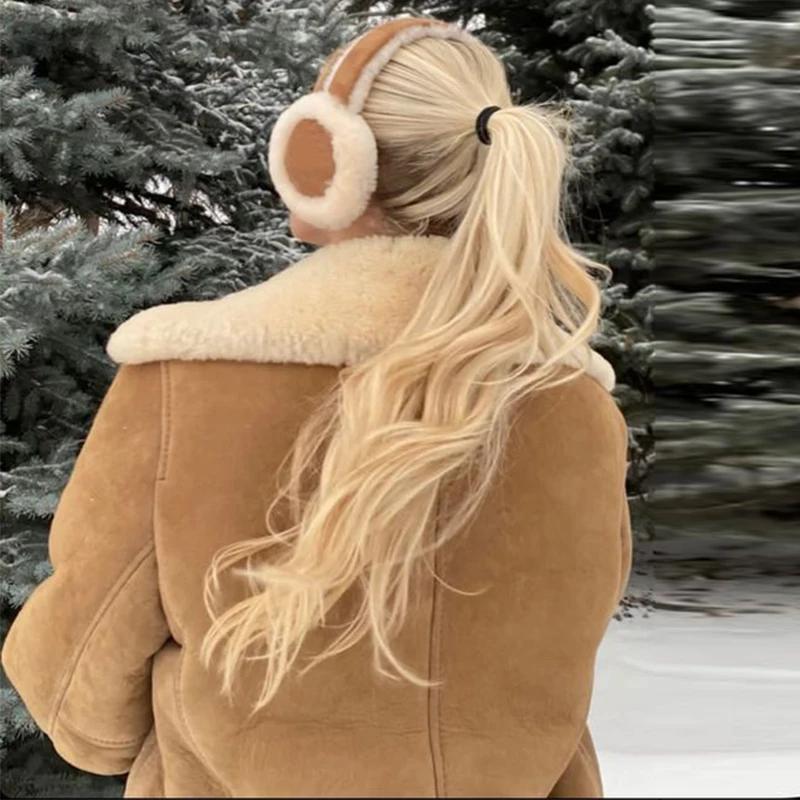 Wool Plush Earmuffs Ear Warmers Women New Khaki Fashion Sheepskin Fur Earmuffs For Winter Warm Headphones Muffs Woman Cover