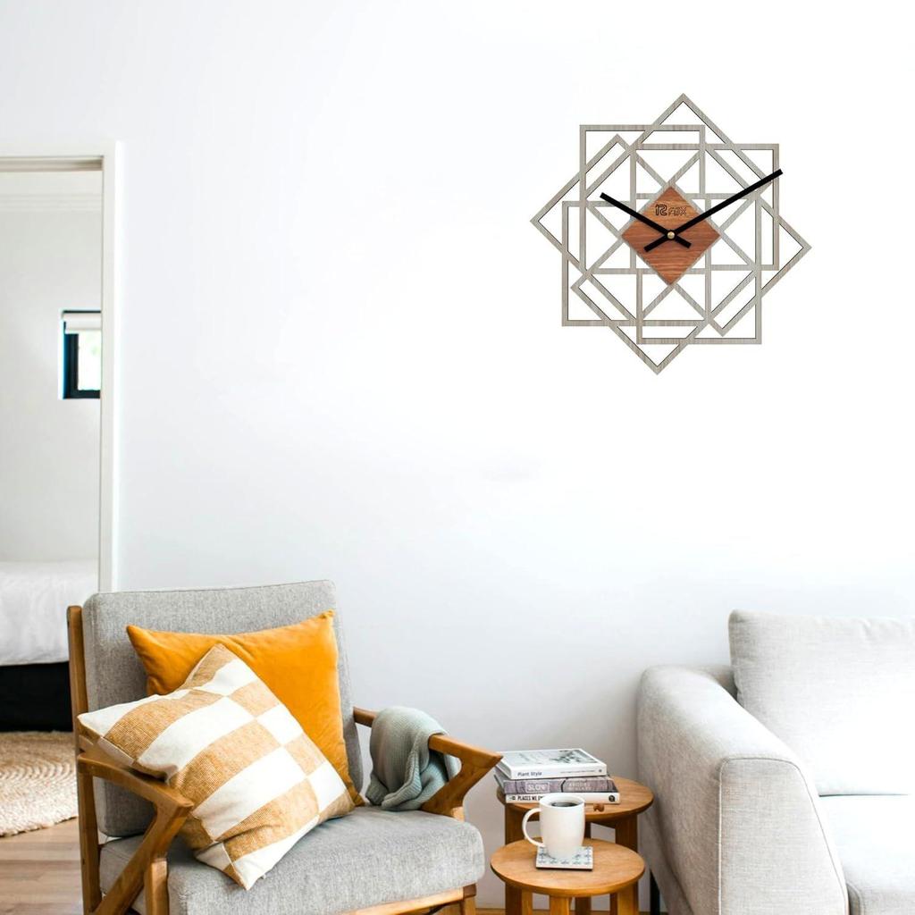 Geometrical Design 12 Inch Handcrafted Stylish Elegant Analog Wooden Wall Clock for Living Room Hall Bedroom Office Gifting White Beech Wood