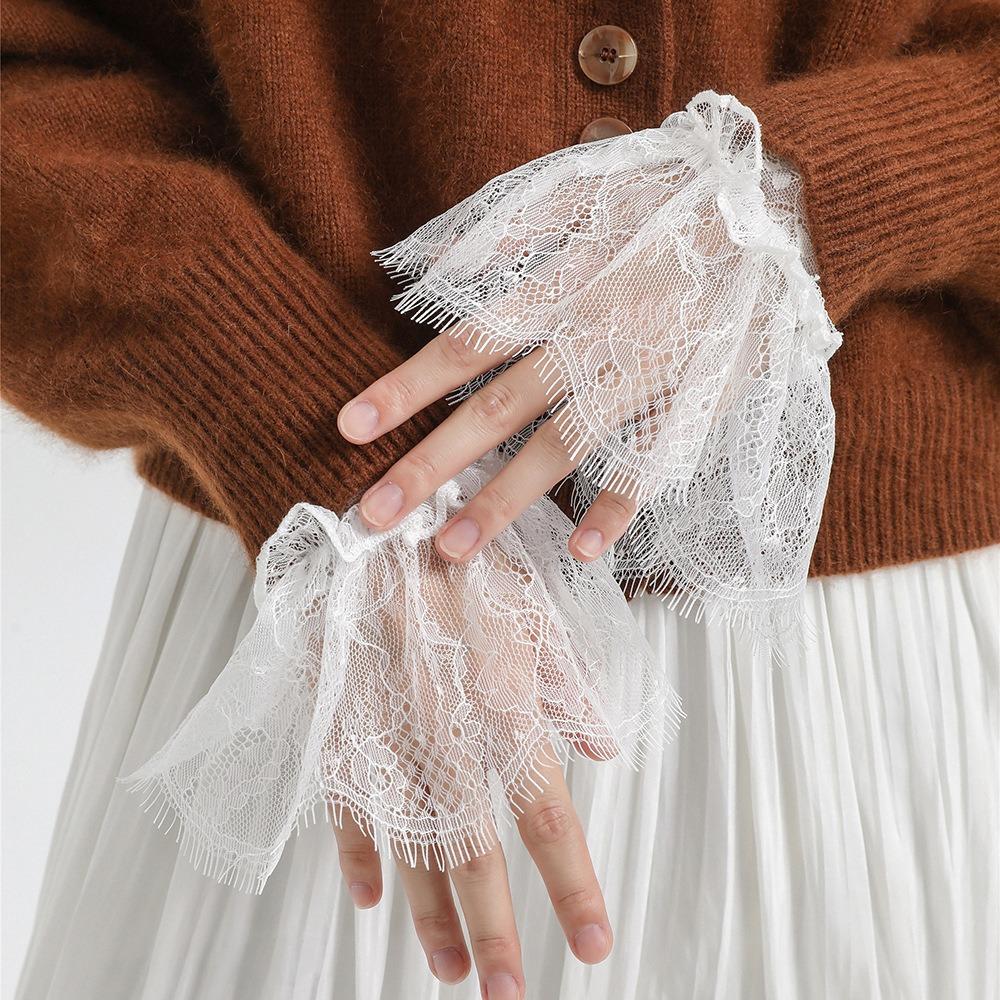Lolita Ruffle Fake Sleeve Pleated False Cuffs Fashion Lace Cuffs  Wedding Dress Accessories