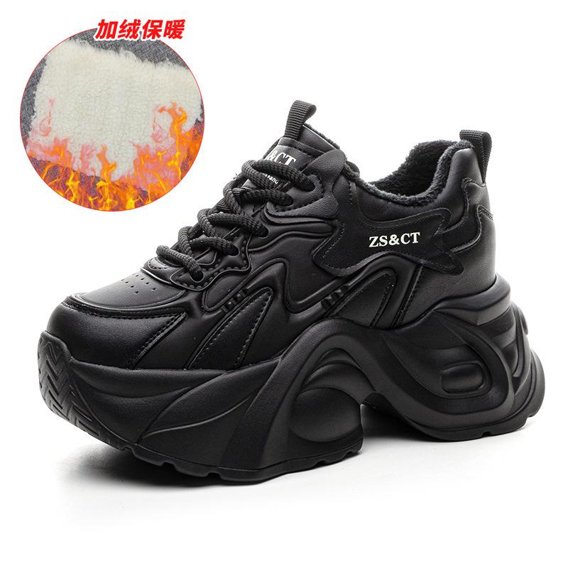 Leather High-top Shoes New Versatile Spring and Autumn Platform Sports Casual Black Retro Shoes