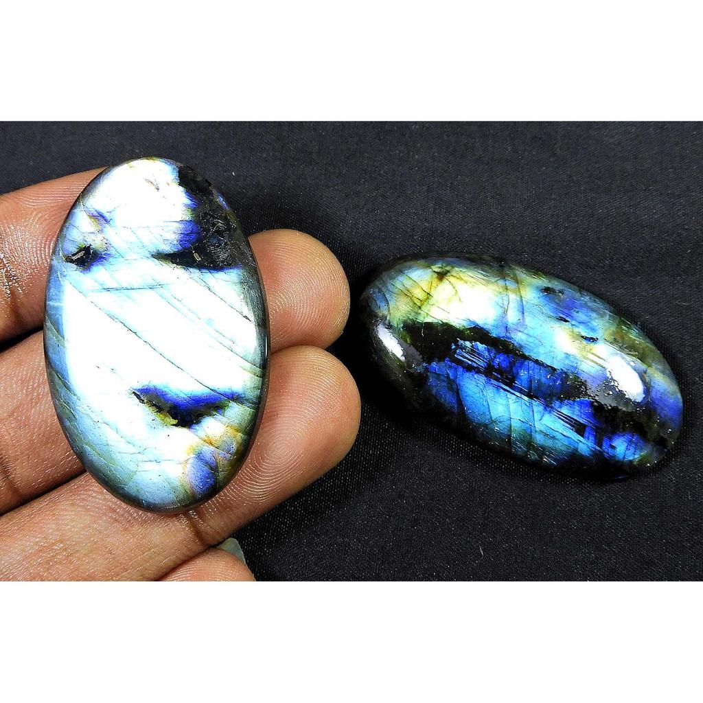 2 Pcs Natural Multi Labradorite Oval Cabochon Loose Gemstone 26X43-25X45 MM SK-1229