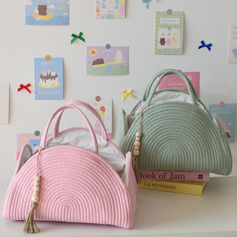 Minimalist Woven Portable Multi-Purpose Cotton Rope Organizer Basket: Handbag for Working Moms