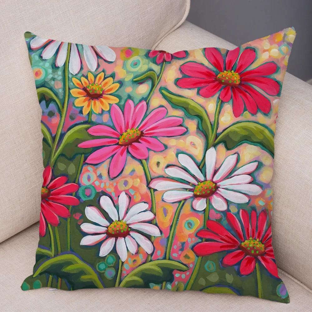 Nordic Watercolor Flower Pillowcase Soft Plush Decor Cartoon Floral Plant Cushion Cover for Sofa Home Children Room Pillow Case