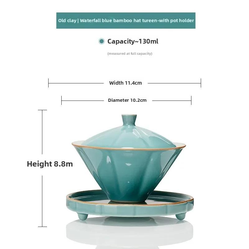 Jingdezhen-Ceramic Tea Cup with Bamboo Hat, Traditional Handmade Tea Ware, Single Bowl, Kung Fu Tea with Lid, Sancai Gaiwan
