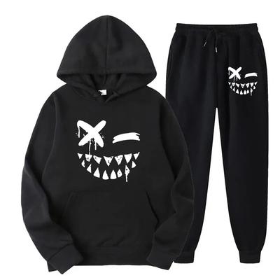 Survêtements de sport décontractés pour hommes avec imprimé sourire maléfique, ensembles sweats à capuche + pantalons tendance, vêtements de sport pour course à pied, fitness, automne, vêtements pour hommes