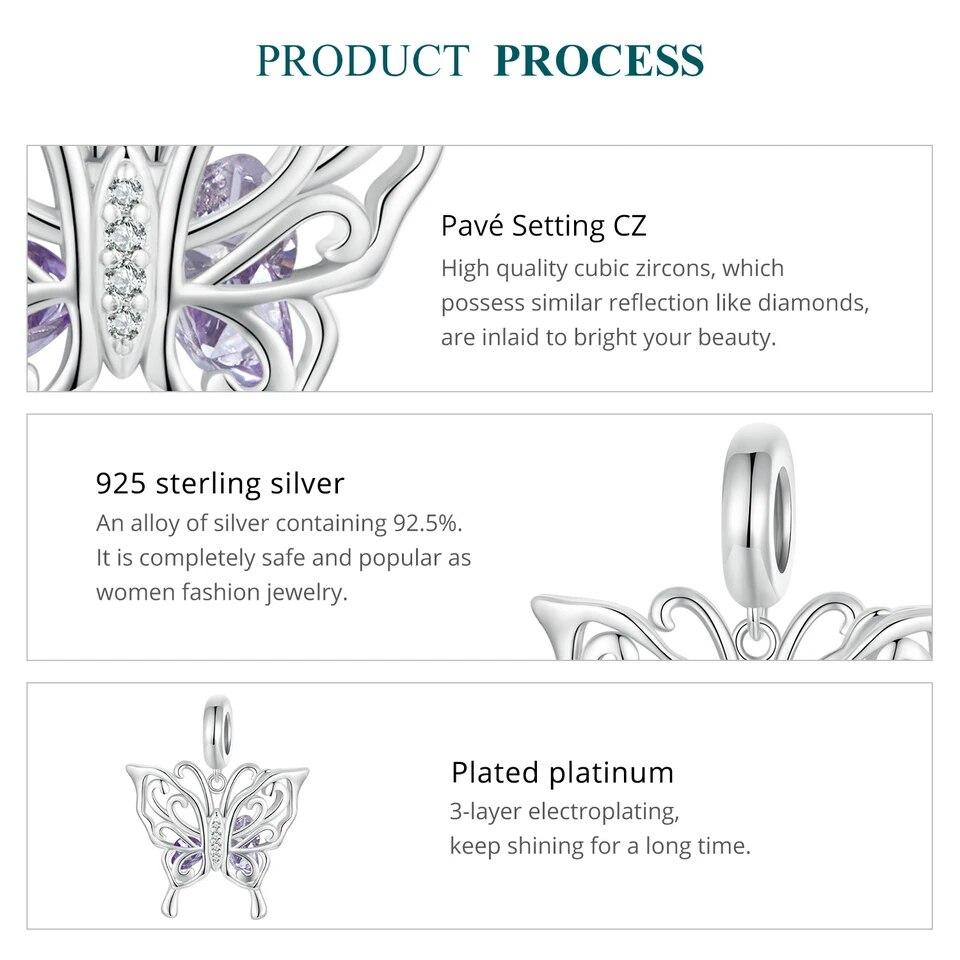 Bamoer 925 Sterling Silver Hollow-out Butterfly Pendant Charms for Women Bracelet & Necklace Pave Setting CZ Fine Jewelry Gift