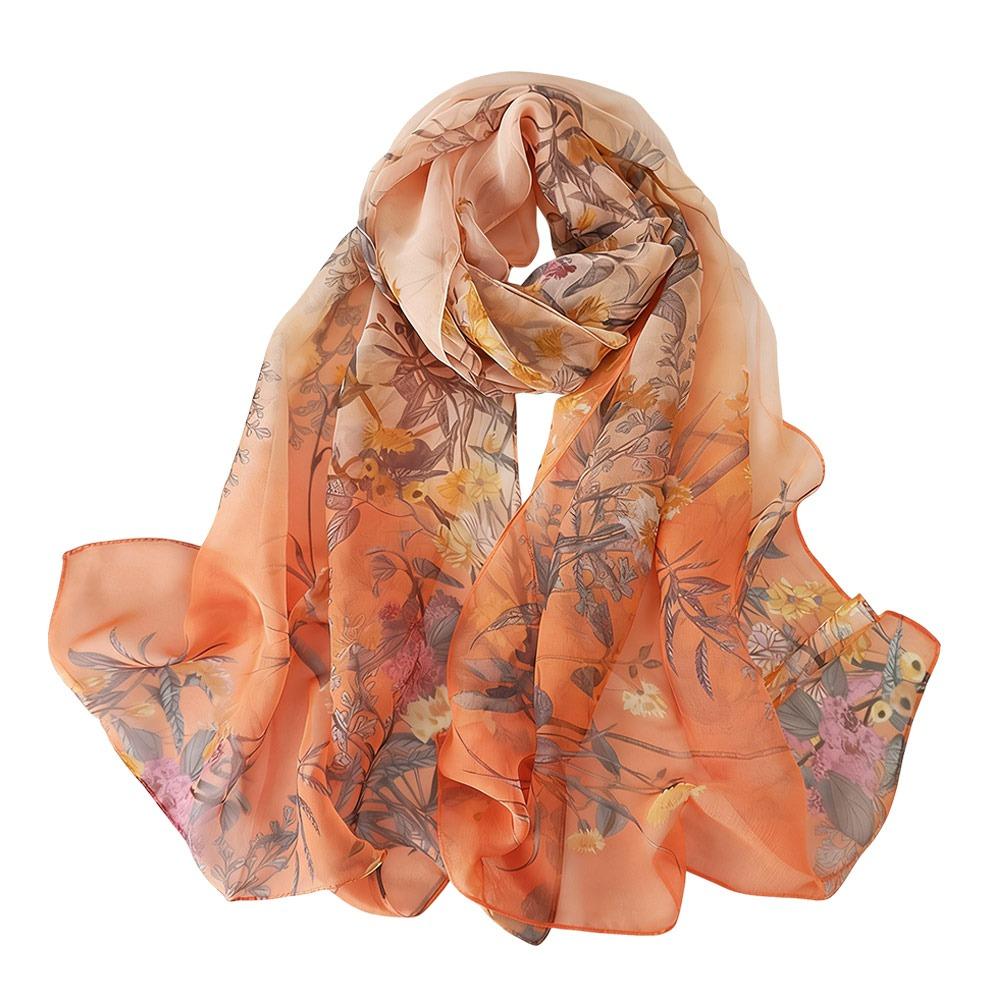 

Summer Embroidered Silk Scarf Sun-Resistant Smooth Long Wraps Breathable Chiffon Bandana for Women