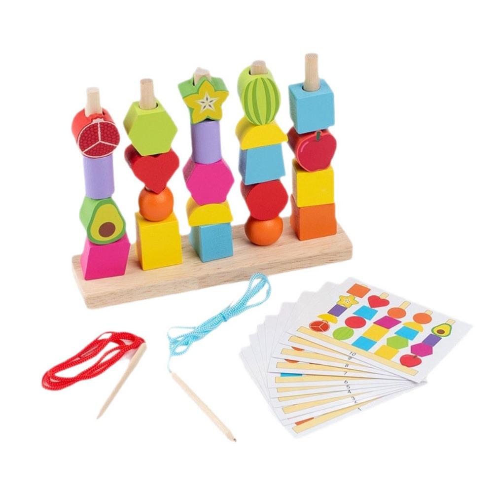 Wooden Early Childhood Education Toys Intellectual Training Hand-brain Coordination Bead Cylinder Stacking Toy Geometric Shape