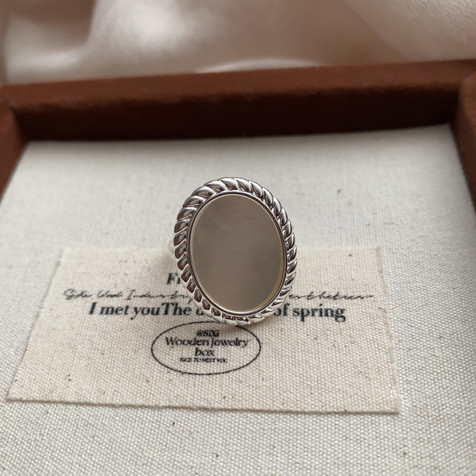 

Корейское овальное перламутровое кольцо из серебра с медным покрытием - ретро-геометрическое нерегулярное открытое кольцо для женщин, аксессуар на указательный палец в стиле хип-хоп