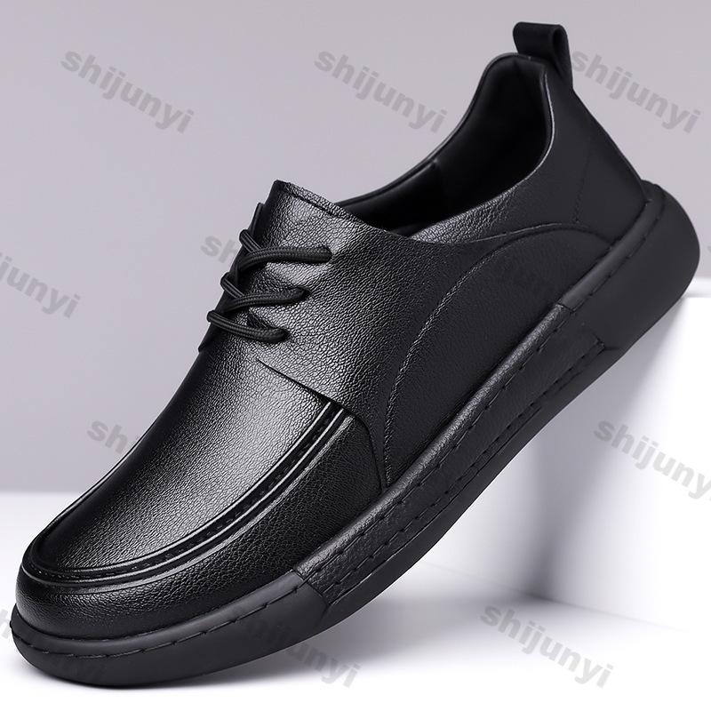 Men's Casual Leather Shoes 2026 Spring Autumn New Fashion Lace Up Soft Sole Loafers Comfortable Outdoor Height Increase Flats
