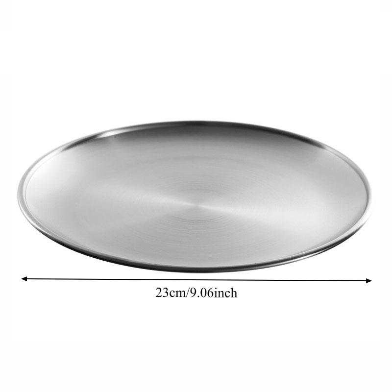 

Stainless Steel Gold-Tone Round Tray - Heavy-Duty Korean BBQ Campfire Plate for Outdoor Dining, Commercial Buffet & Home Kitchen 9 inches серебряный
