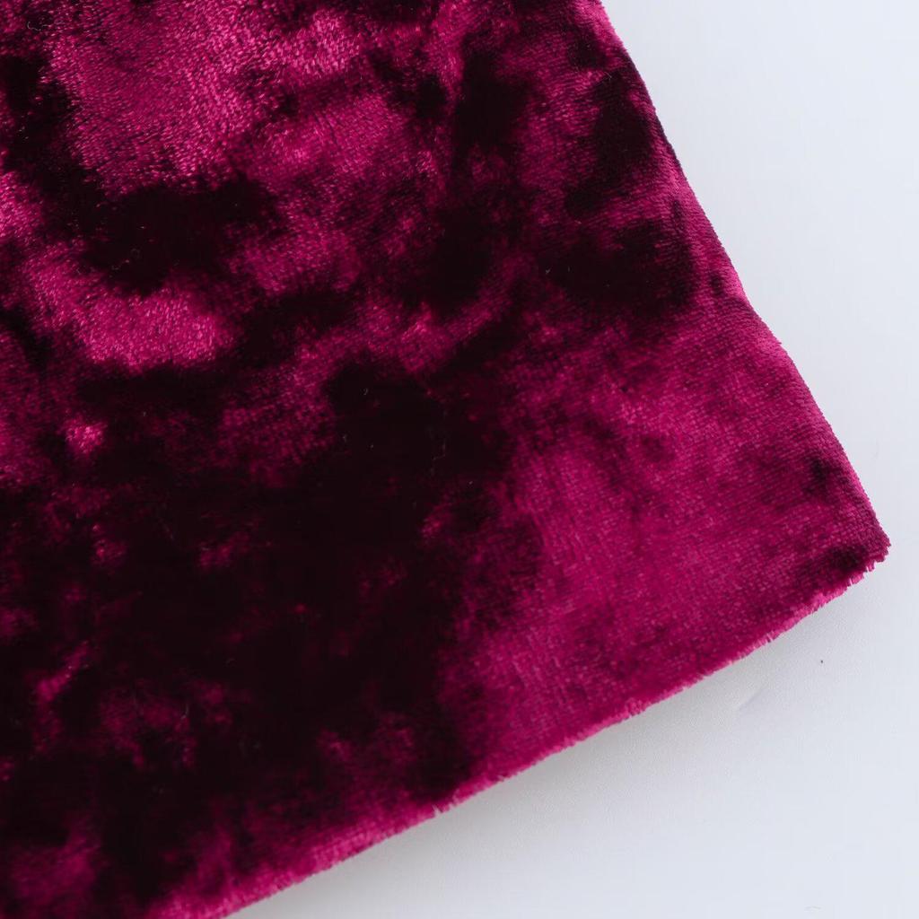 Winter 2024 Pleated Velvet Halter Neck Backless Camisole - European & American Style