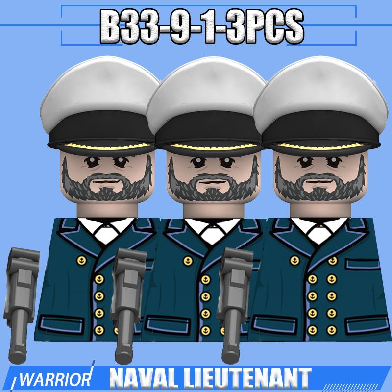 WW2 Military Navy Soldier Figures Building Blocks Leader Army Warrior Boat Commander Artillery Accessories Gun Bricks Toys Gifts