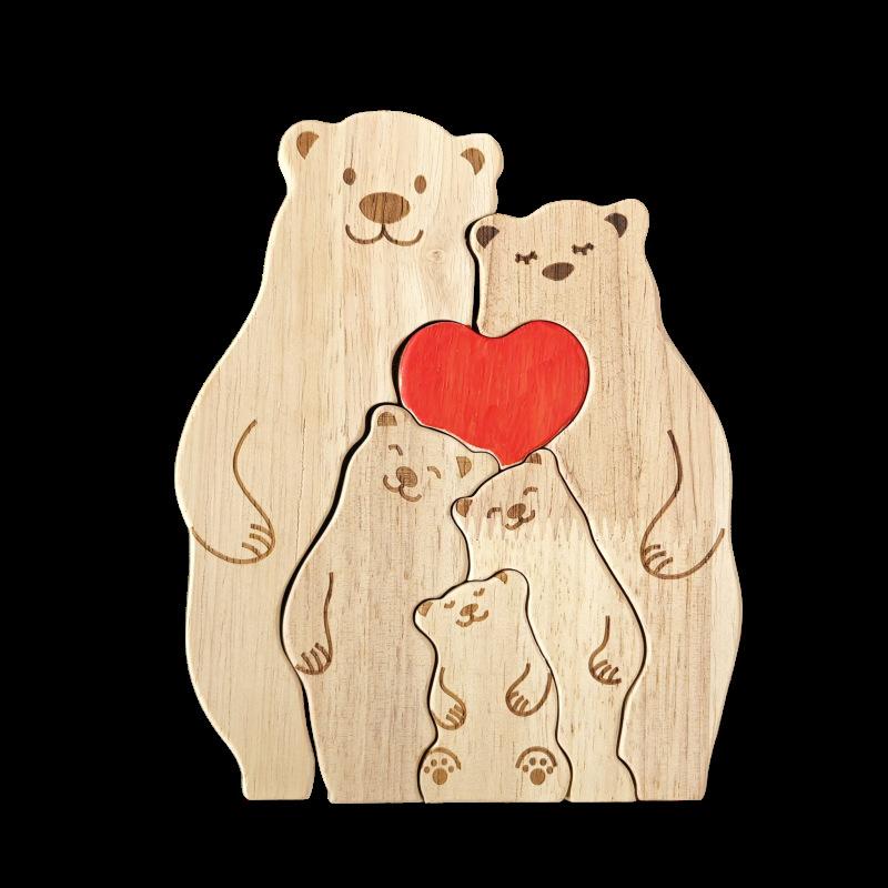 Creative Wooden Mother and Bear Puzzle Ornament, Warm Family Set, Laser Engraved Solid Wood Crafts