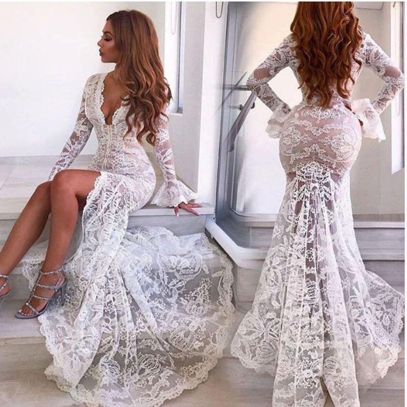 

Женское модное длинное вечернее платье с длинными рукавами из прозрачной сетки с вышивкой для свадеб Figure Color XL