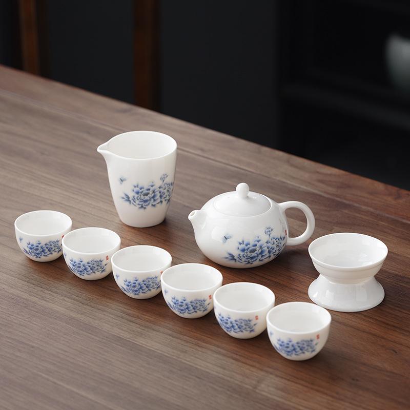 Dehua White Porcelain Kung Fu Tea Set Home Living Room Tea Office Chinese Teapot Gifts
