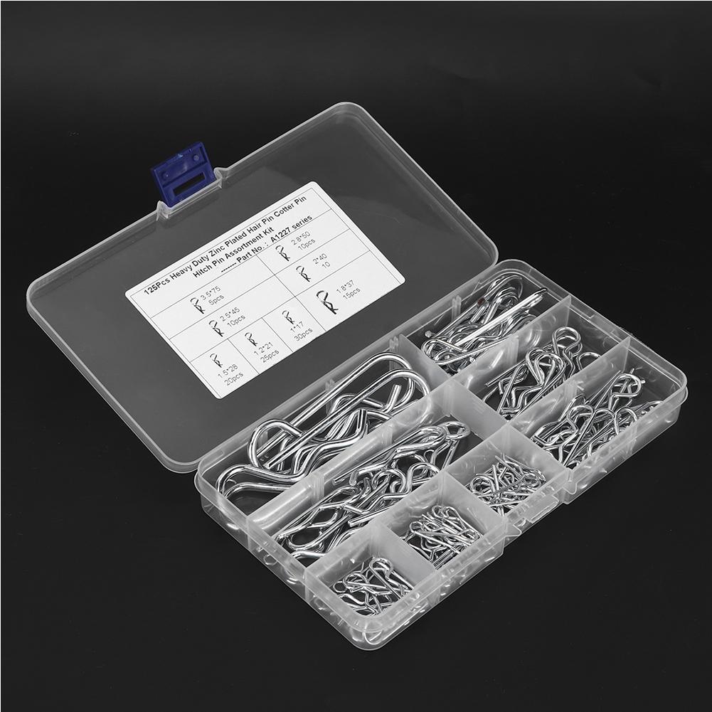 125 STÜCKE Rostschutz Kohlenstoffstahl Haarnadel Anhängerkupplung Halte R-Clip Splint-Set Korrosionsbeständig