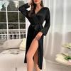 Danny Lin Faux Silk Long Sleeve Nightgown & Tie Bathrobe for Women - Fashionable, Sexy, Casual Homewear