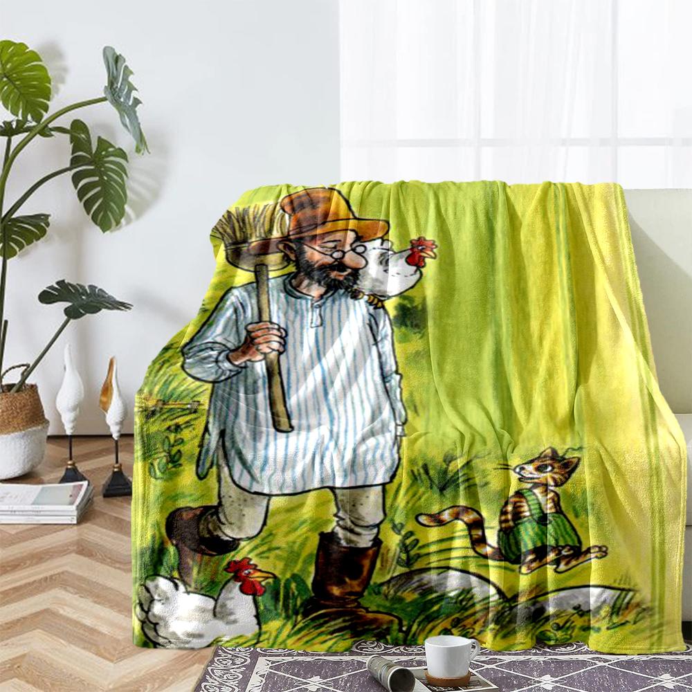 Pettson and Findus Theme Printed Blanket - Perfect for Couch, Bed, Travel & Outdoor Use | Machine Washable, Cozy & Durable.