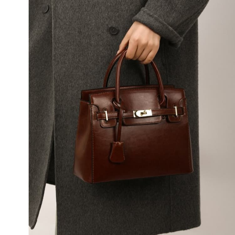 Vintage-Tragetasche mit Schloss, Damen-Schultertasche