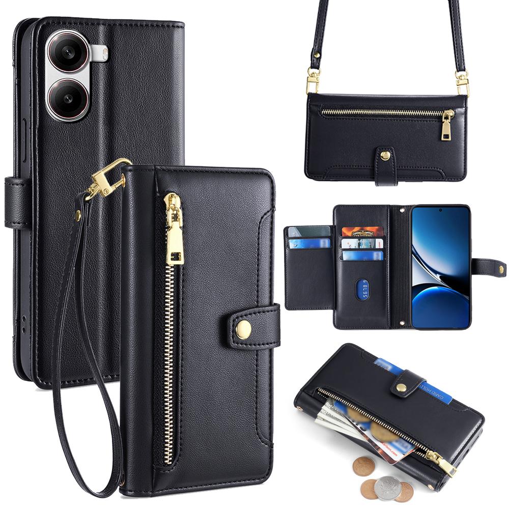 For Xiaomi Redmi Turbo 4 5G/Poco X7 Pro 5G Case Zipper Pocket Wallet Leather Phone Cover with 2 Straps