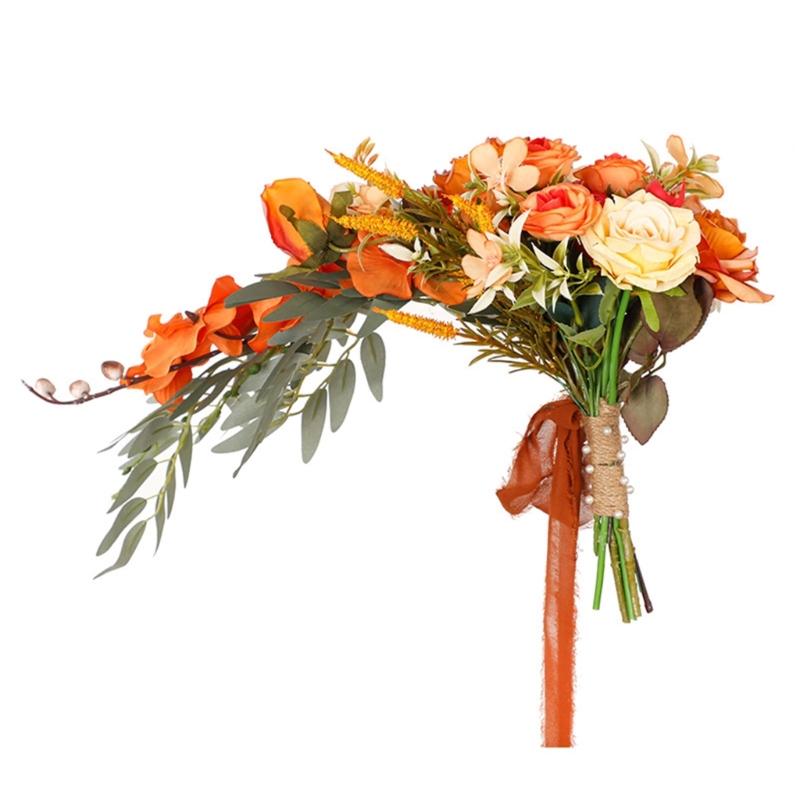

Stylish Waterdrop Shape Fall Orange Artificial Fake Flowers Bouquet for Wedding and Birthday Decor 1