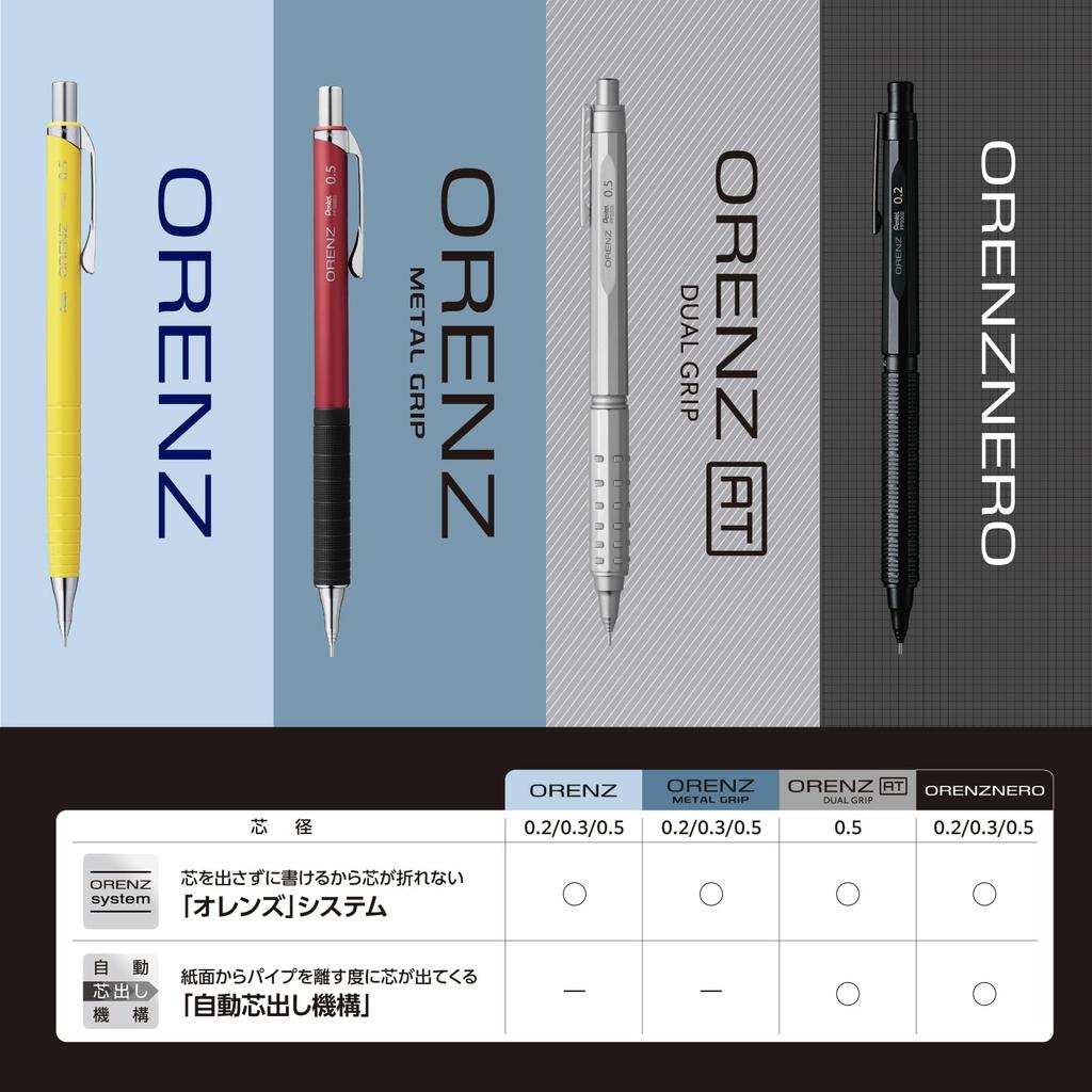 Pentel Orenz Metallgriff Mechanischer Schwarzer Bleistift, 0,5mm, Schaft, XPP1005G2-RA